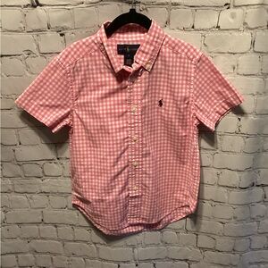 Pink Gingham Ralph Lauren Button Up Polo Shirt